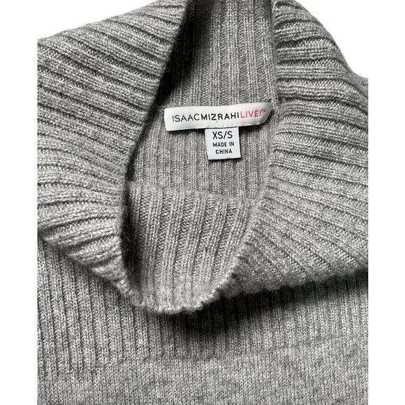 Isaac Mizrahi Live Cashmere Tunic XS/S Oversized Mock Neck Short Sleeve Gray - Picture 9 of 10